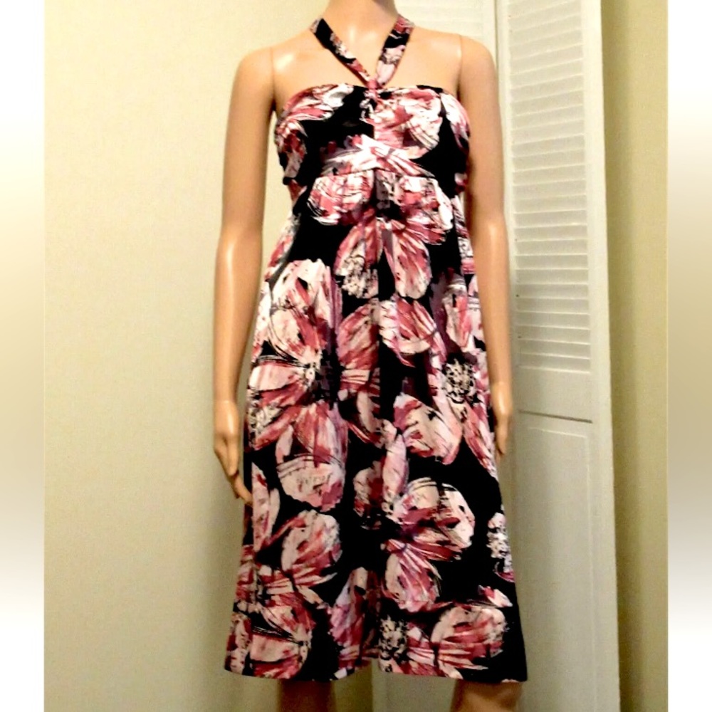 NWT The Limited Black Floral Print Satin Halter Dress Womens Size 2